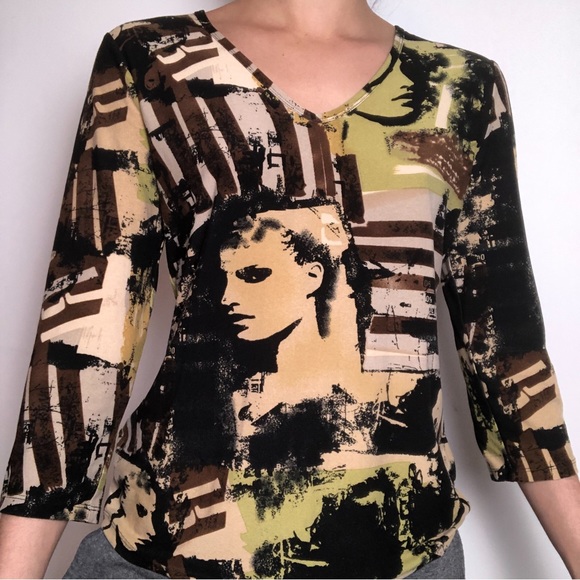 Nygard Collection Portrait Graphic Print Quarter Sleeve! - Picture 1 of 6